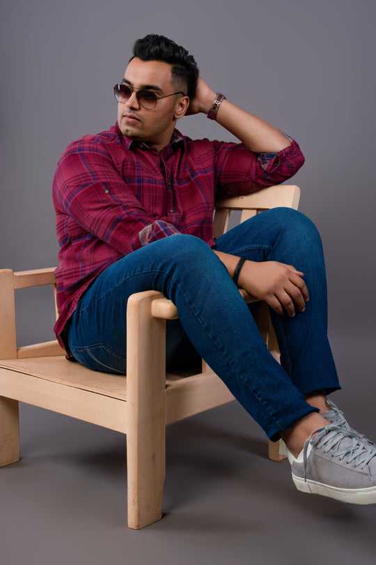 Mens Plus Size Red Casual Check Shirt