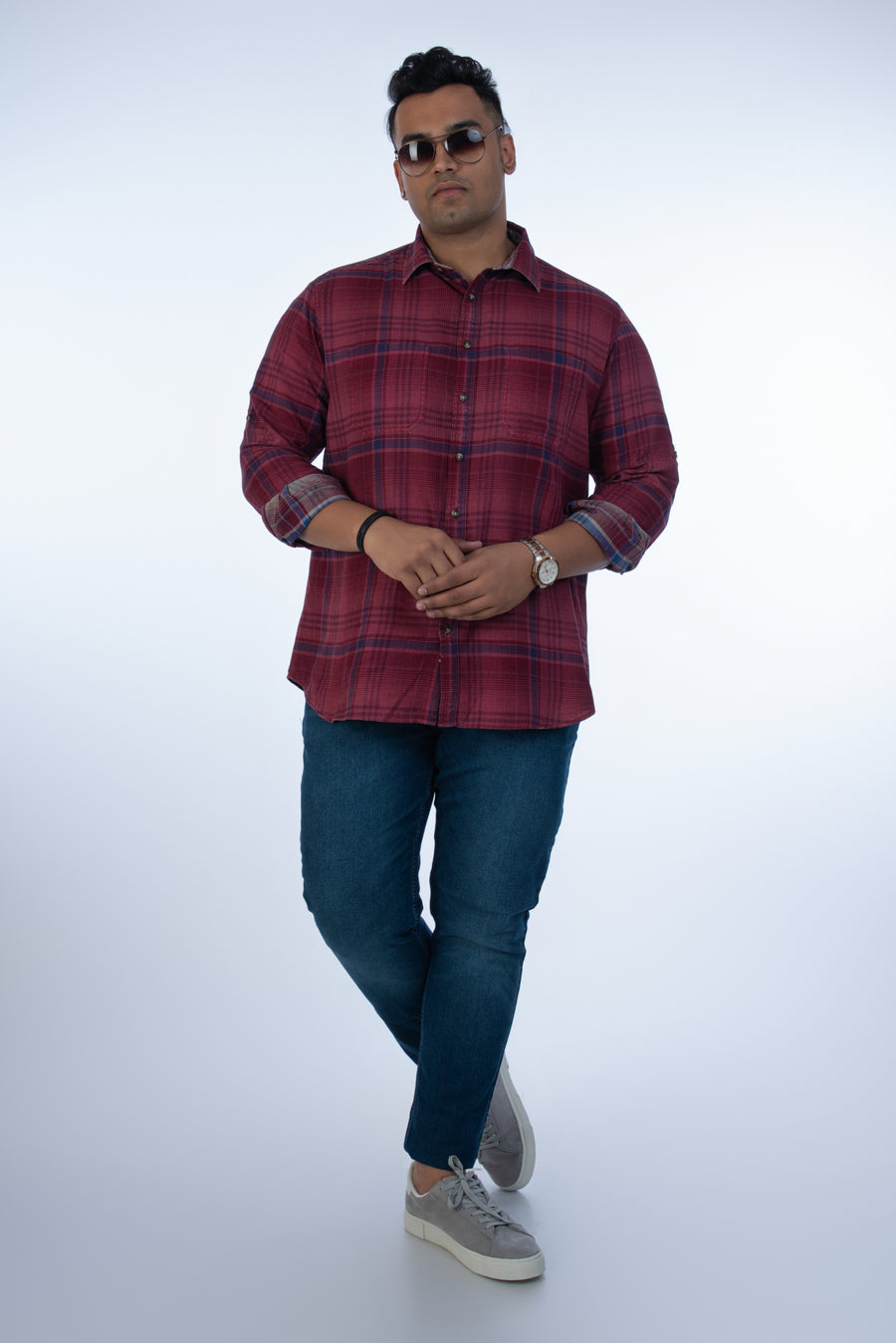 Mens Plus Size Red Casual Check Shirt