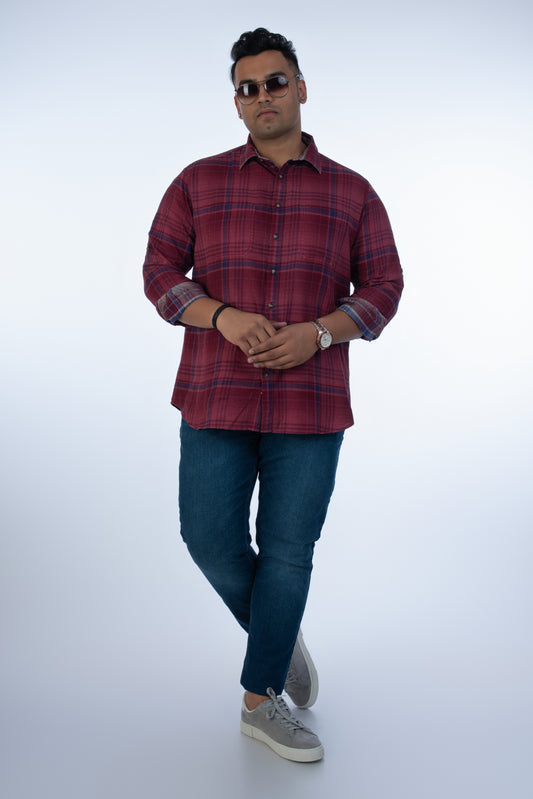 Mens Plus Size Red Casual Check Shirt