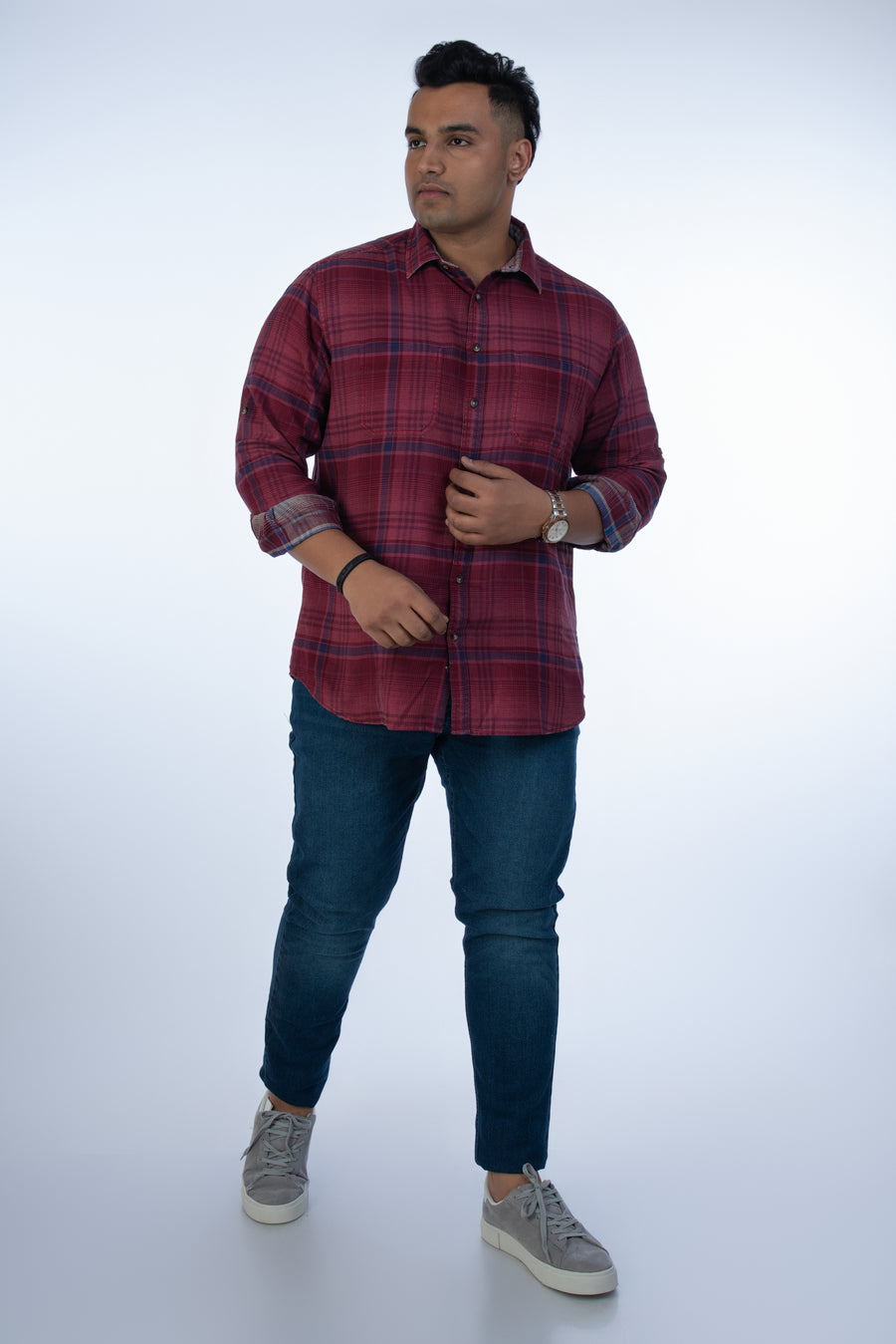 Mens Plus Size Red Casual Check Shirt