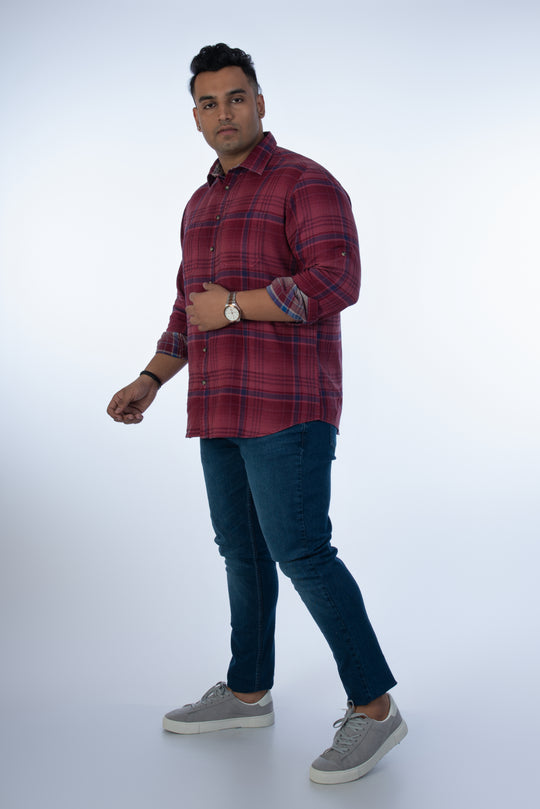 Mens Plus Size Red Casual Check Shirt