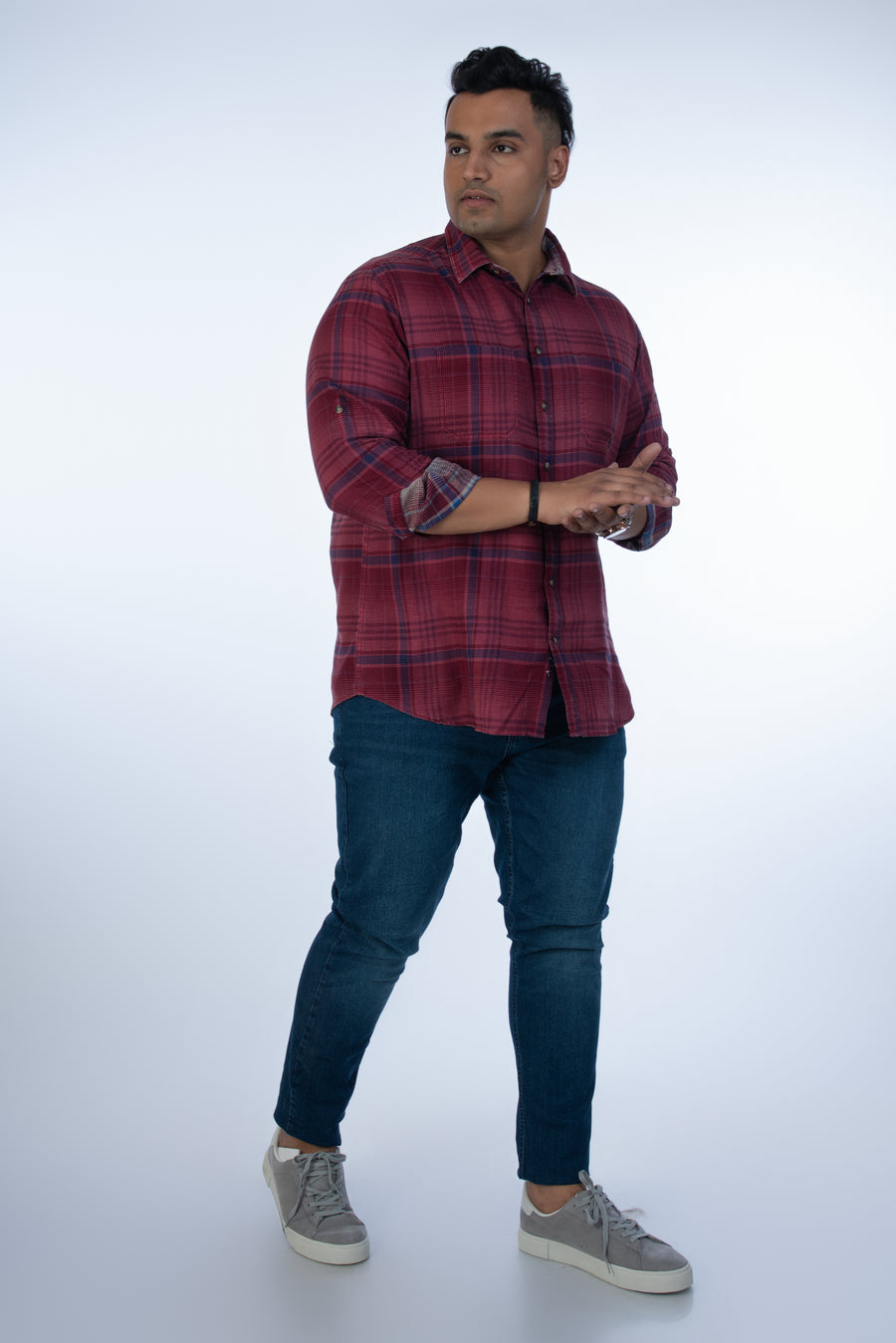 Mens Plus Size Red Casual Check Shirt