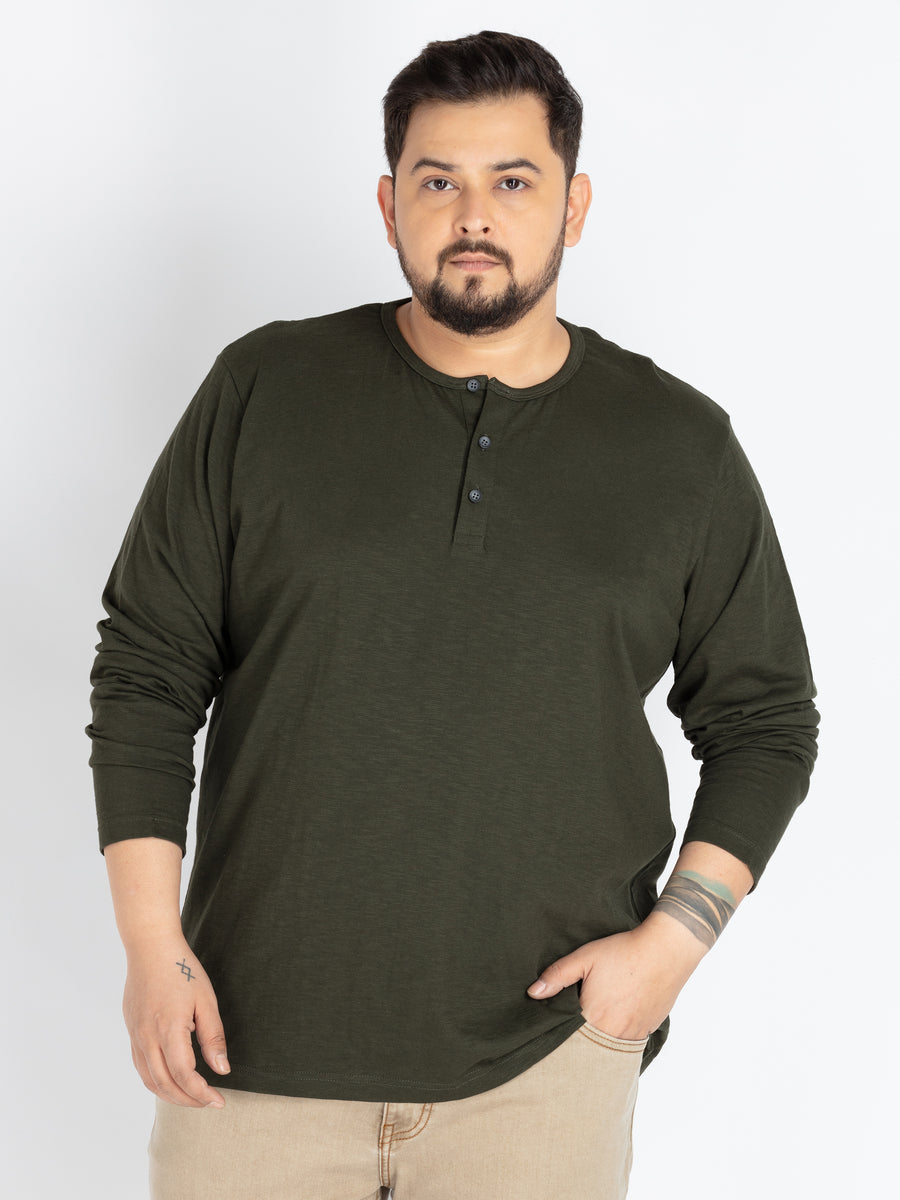 Mens Plus Size Olive Solid Henley tee
