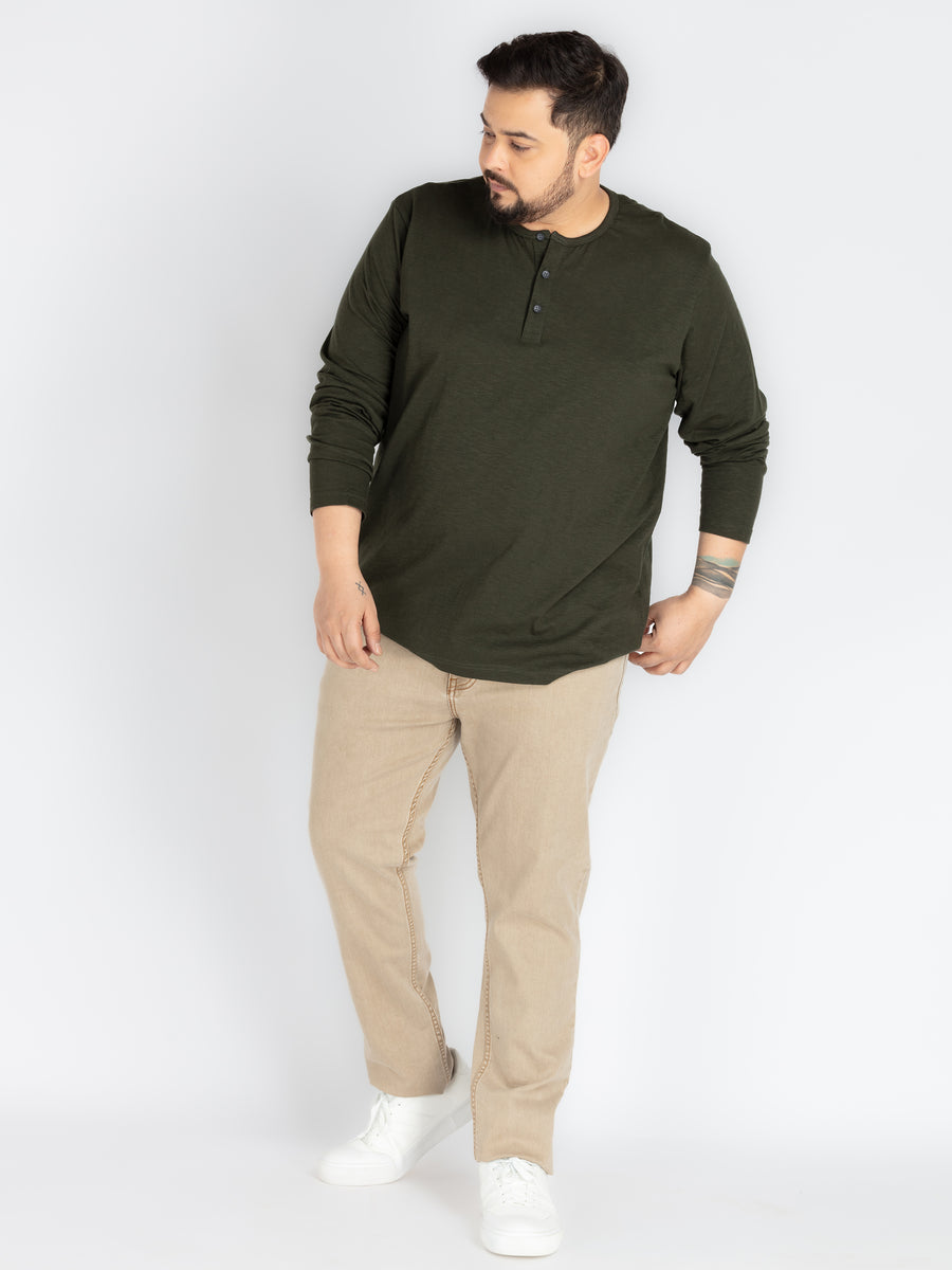 Mens Plus Size Olive Solid Henley tee