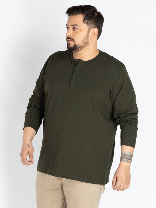 Mens Plus Size Olive Solid Henley tee