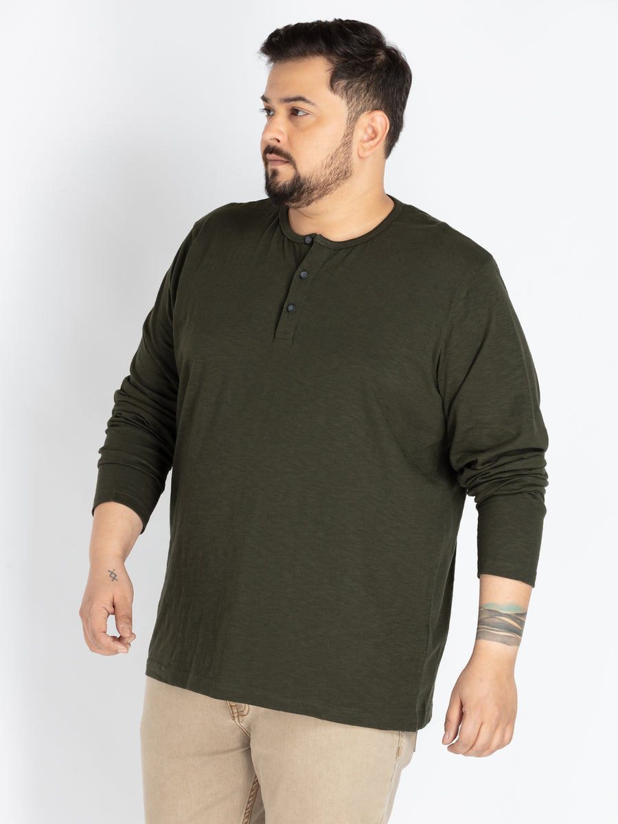 Mens Plus Size Olive Solid Henley tee