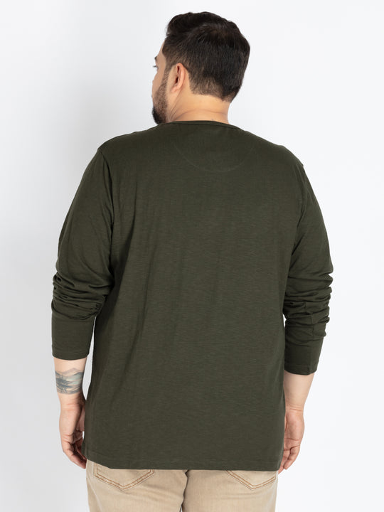 Mens Plus Size Olive Solid Henley tee