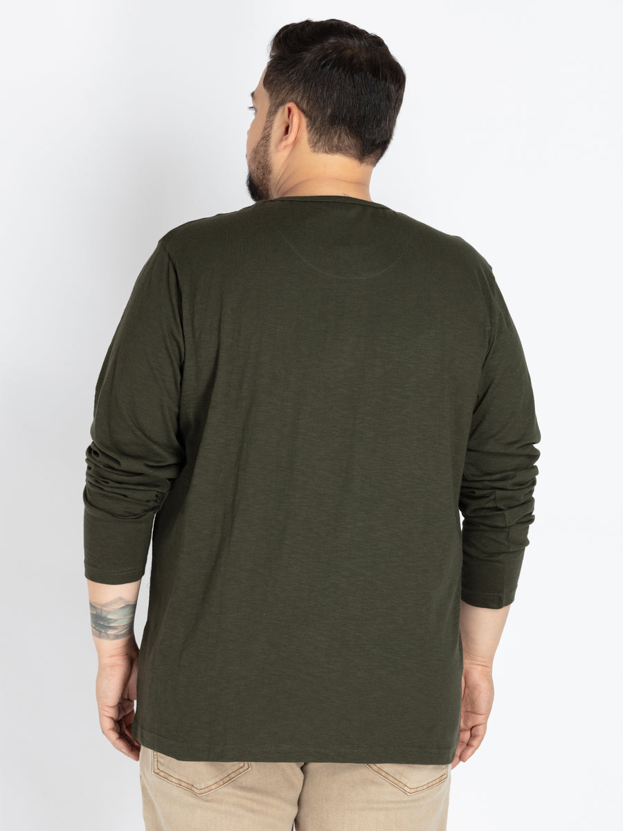 Mens Plus Size Olive Solid Henley tee