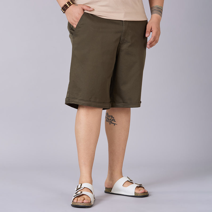 Men's Plus Size Essential Shorts with Elasticated Waist- Green