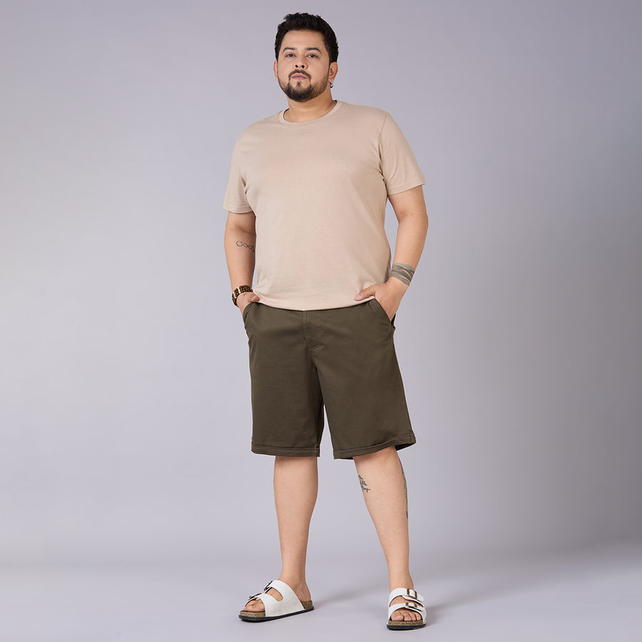 Men's Plus Size Essential Shorts with Elasticated Waist- Green