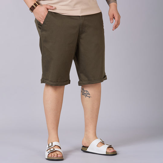 Men's Plus Size Essential Shorts with Elasticated Waist- Green