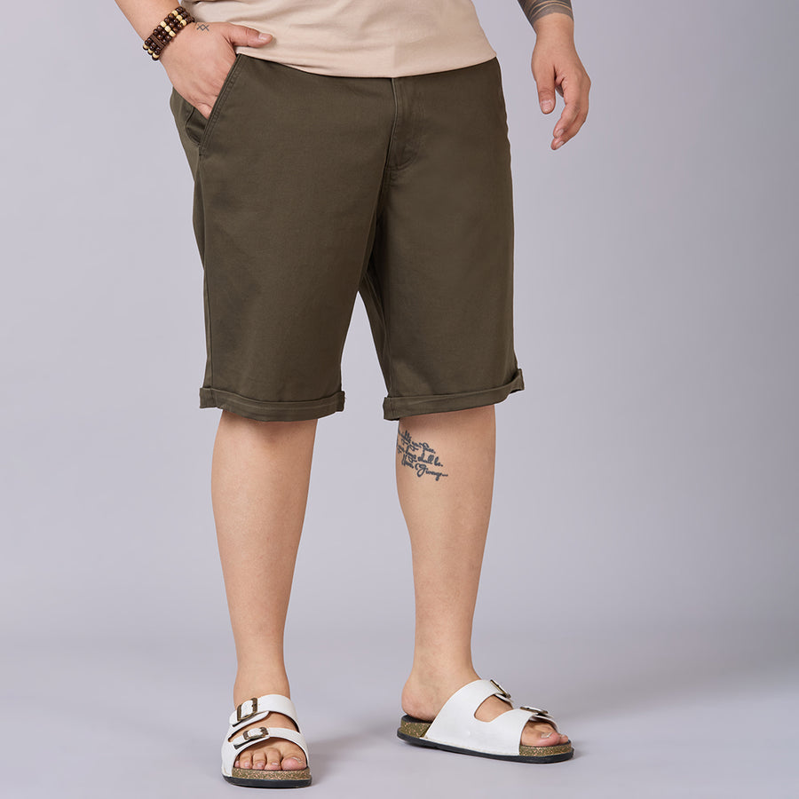 Men's Plus Size Essential Shorts with Elasticated Waist- Green