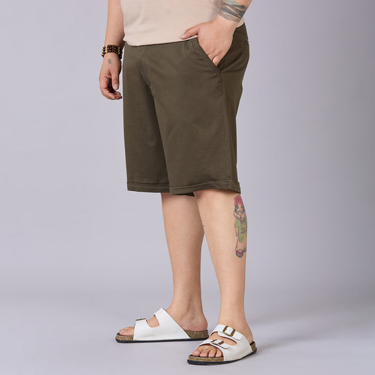 Men's Plus Size Essential Shorts with Elasticated Waist- Green