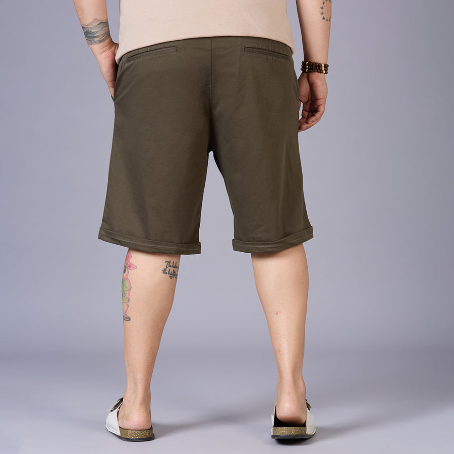 Men's Plus Size Essential Shorts with Elasticated Waist- Green
