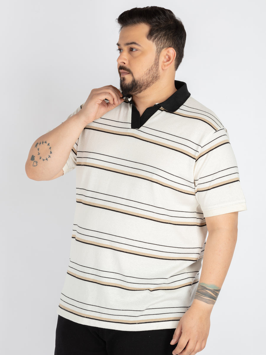 Mens Plus size Classic Striped Polo