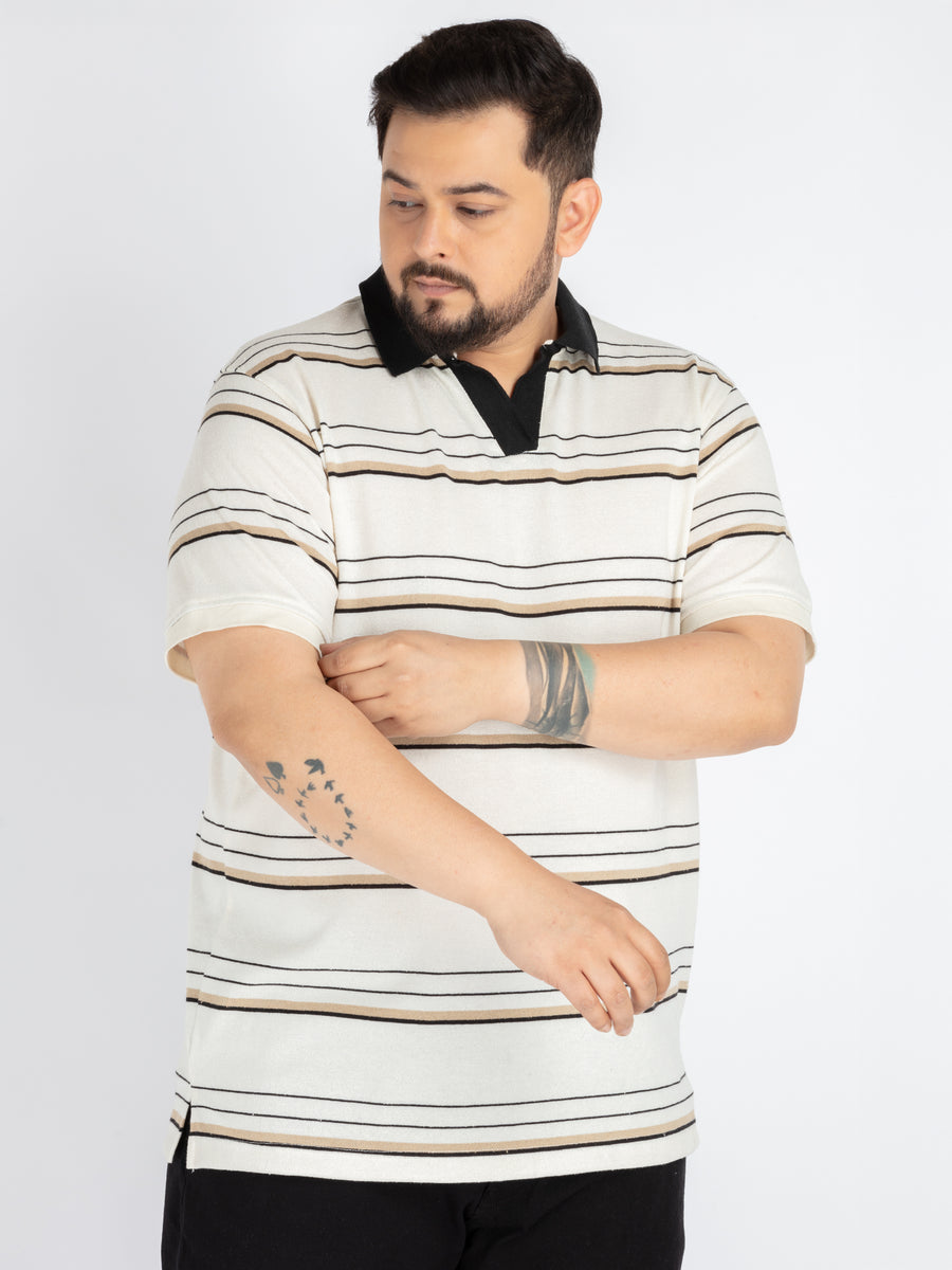 Mens Plus size Classic Striped Polo