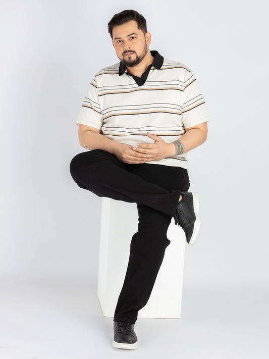 Mens Plus size Classic Striped Polo