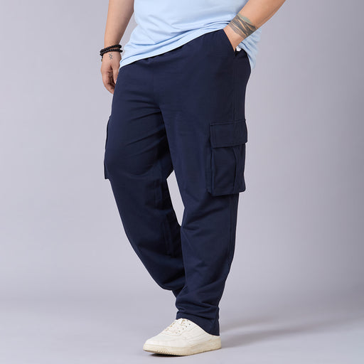 Mens Plus Size Navy Track Pants with Utility Pockets