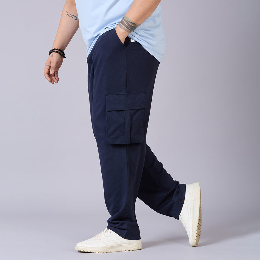Mens Plus Size Navy Track Pants with Utility Pockets