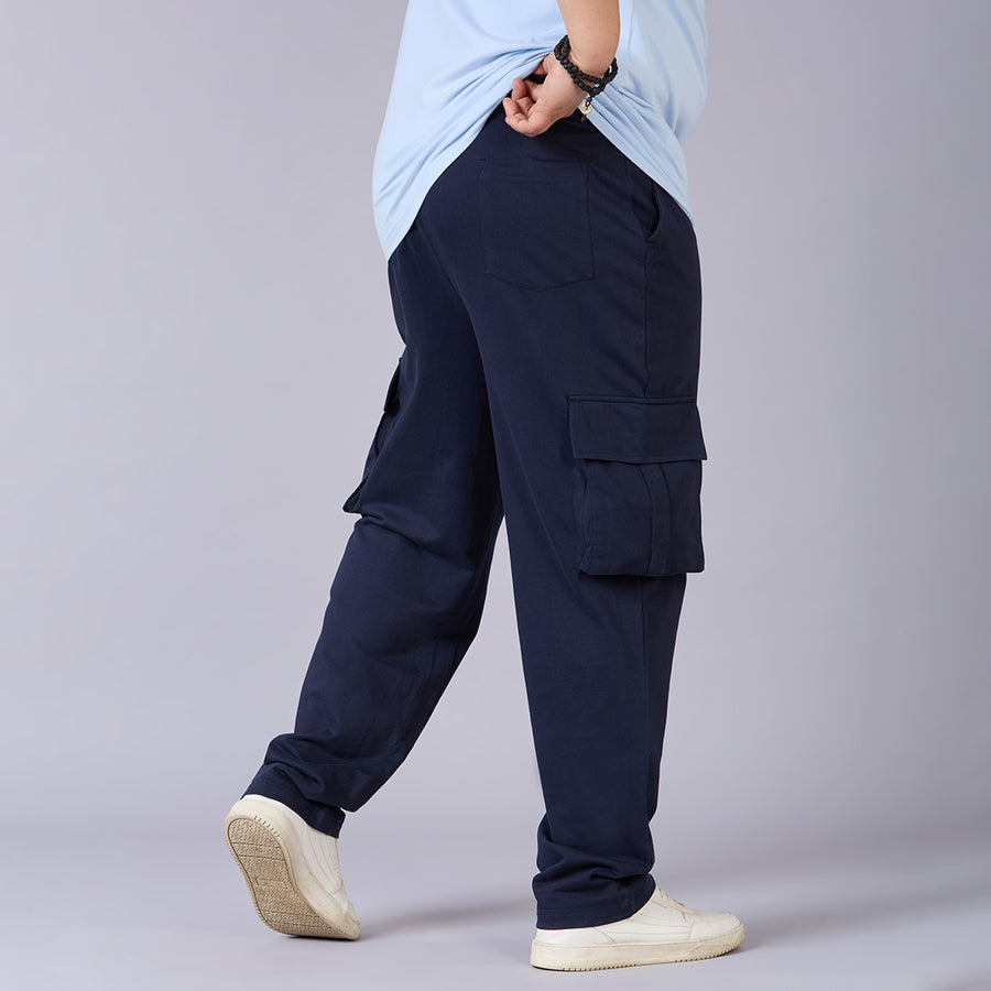 Mens Plus Size Navy Track Pants with Utility Pockets