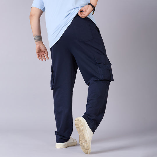 Mens Plus Size Navy Track Pants with Utility Pockets