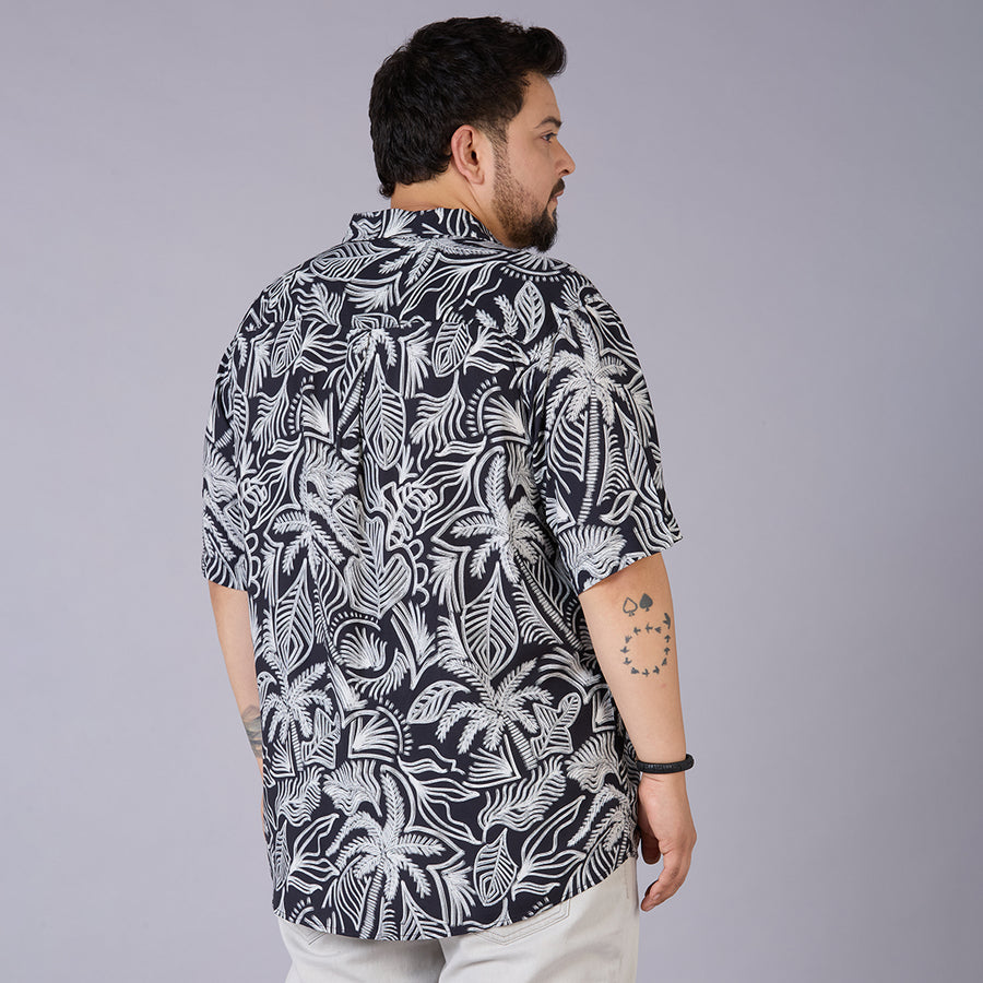 Men's Plus Size Midnight Tropics – Printed Rayon Cuban Collar Shirt