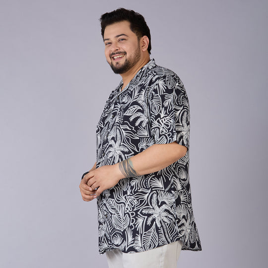 Men's Plus Size Midnight Tropics – Printed Rayon Cuban Collar Shirt