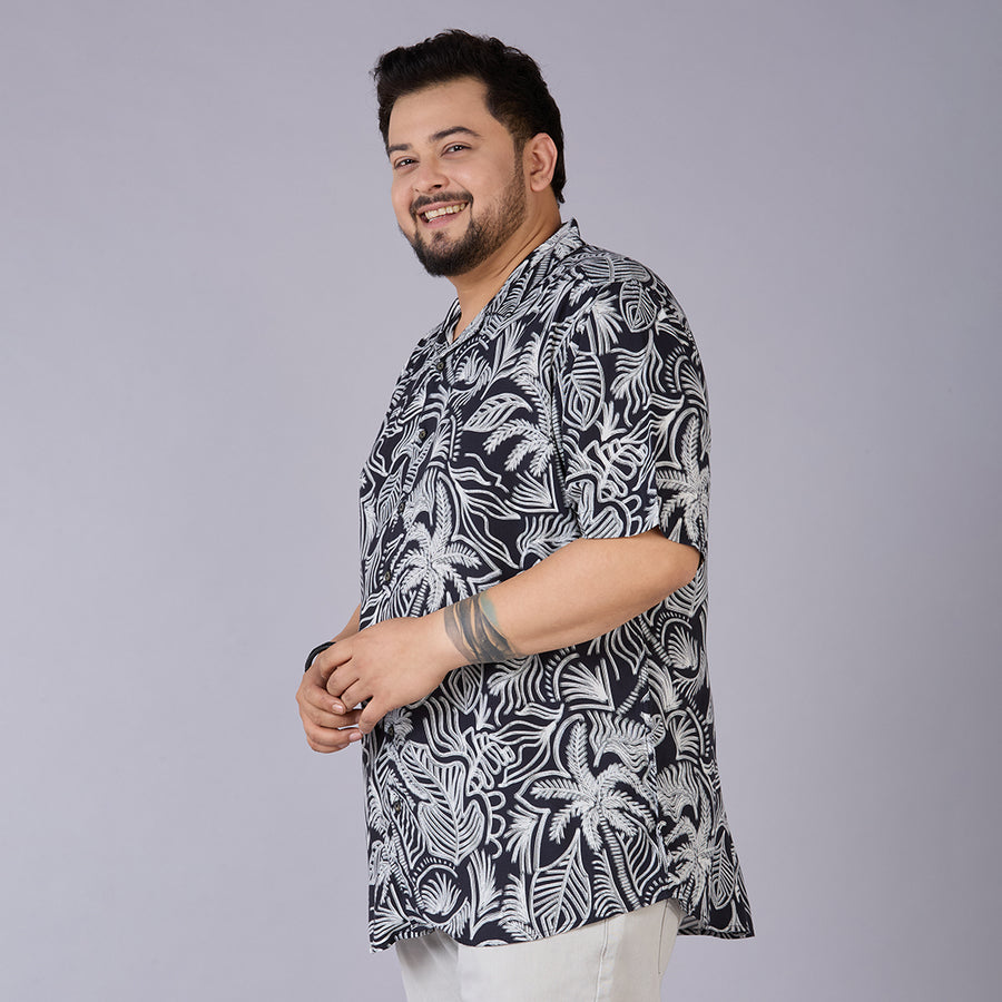 Men's Plus Size Midnight Tropics – Printed Rayon Cuban Collar Shirt