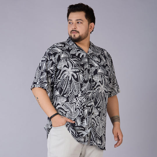 Men's Plus Size Midnight Tropics – Printed Rayon Cuban Collar Shirt