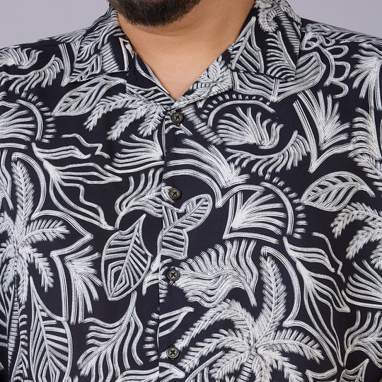 Men's Plus Size Midnight Tropics – Printed Rayon Cuban Collar Shirt