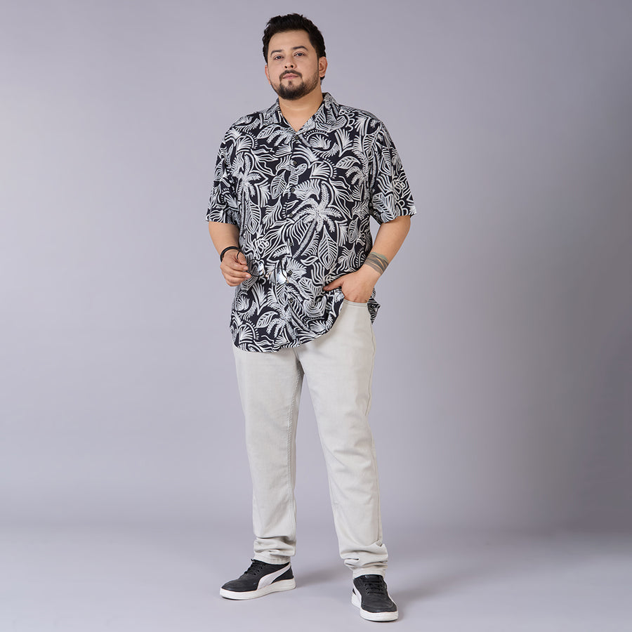 Men's Plus Size Midnight Tropics – Printed Rayon Cuban Collar Shirt