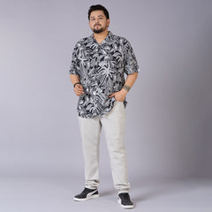 Men's Plus Size Midnight Tropics – Printed Rayon Cuban Collar Shirt