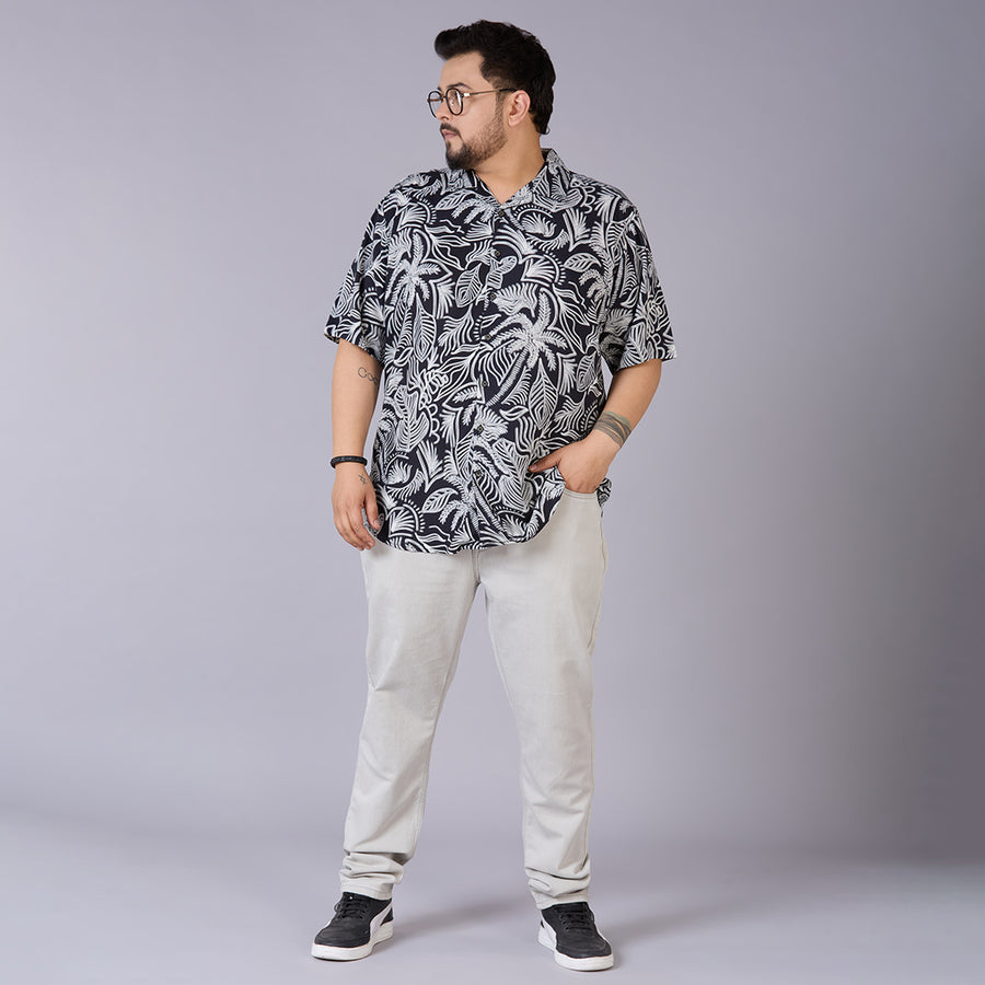 Men's Plus Size Midnight Tropics – Printed Rayon Cuban Collar Shirt