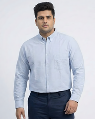 Mens Plus Size Blue Button Down Collar Oxford Shirt
