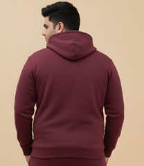 Plus Size Maroon Half-Zip Fleece Hoodie