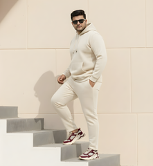 Plus Size Beige Half-Zip Fleece Hoodie