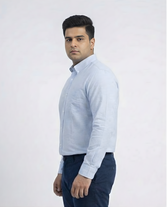 Mens Plus Size Blue Button Down Collar Oxford Shirt