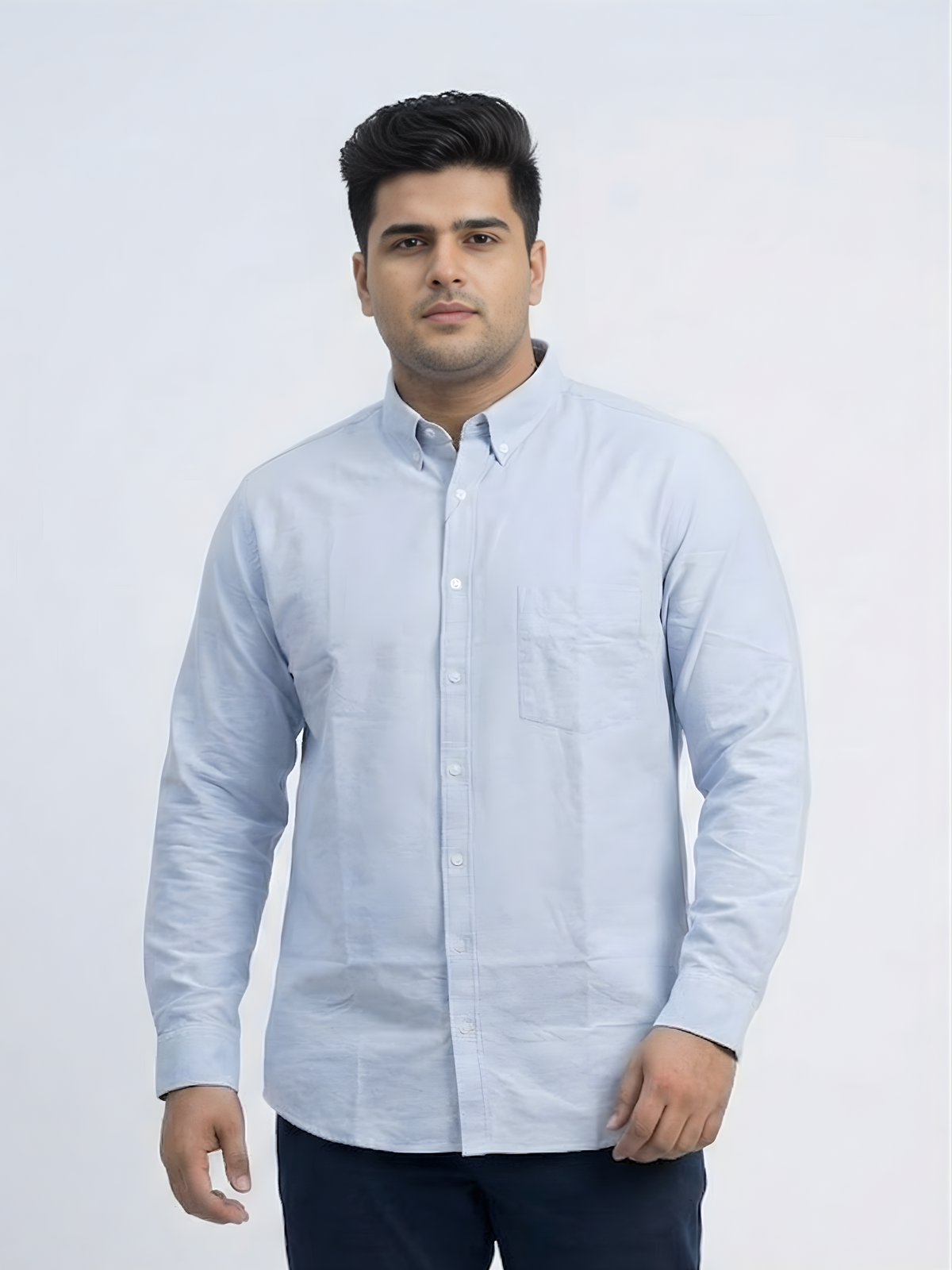 Mens Plus Size Blue Button Down Collar Oxford Shirt