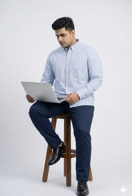 Mens Plus Size Blue Button Down Collar Oxford Shirt