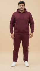 Plus Size Maroon Half-Zip Fleece Hoodie
