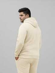 Plus Size Beige Half-Zip Fleece Hoodie