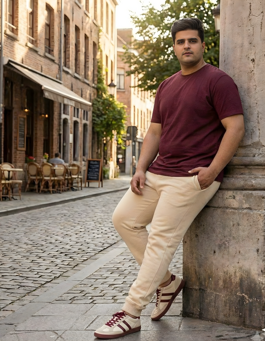 Plus Size Beige  Premium Fleece Joggers