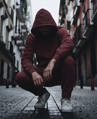 Plus Size Maroon Half-Zip Fleece Hoodie