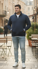 Plus Size Navy Premium Fleece Half-Zip Sweatshirt