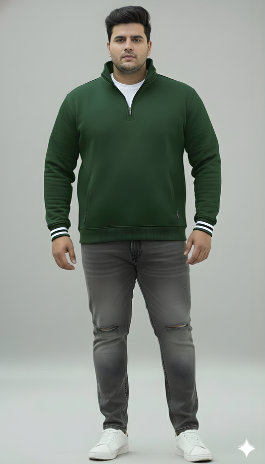 Plus Size Green Premium Fleece Half-Zip Sweatshirt