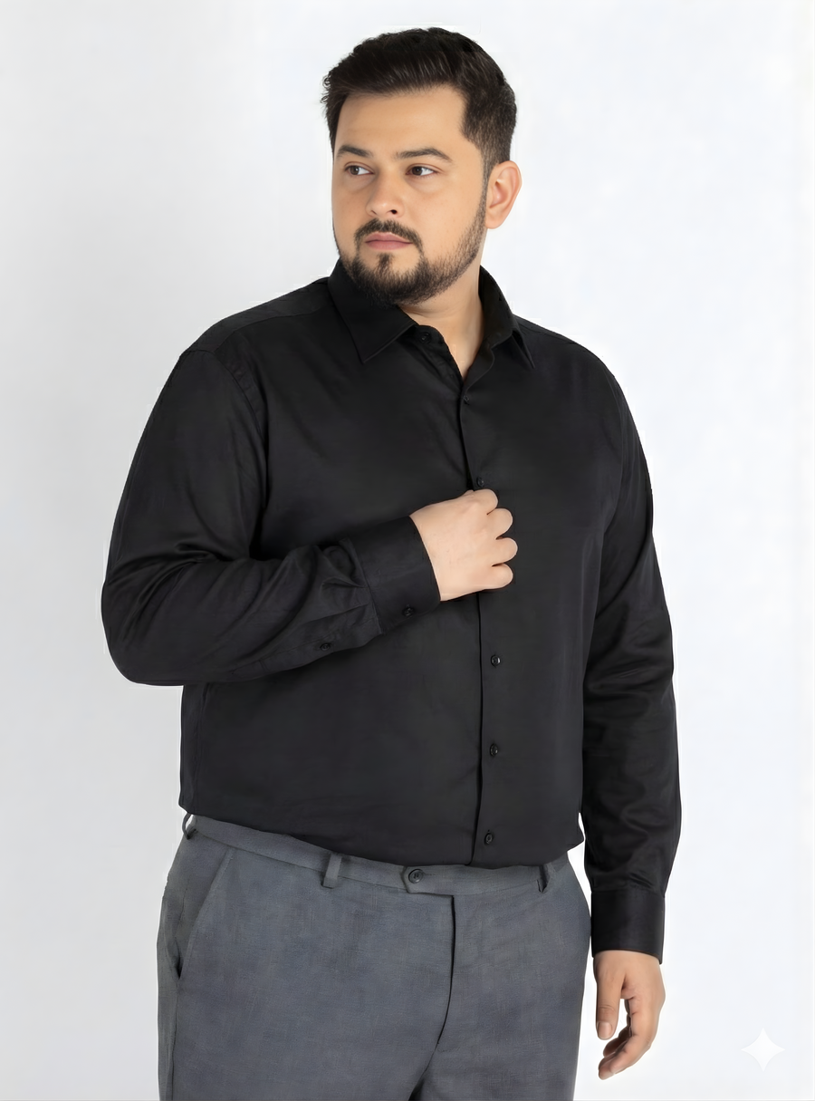 Plus Size Men's Cotton Satin Stretch Evening wear Shirt with Spread Collar