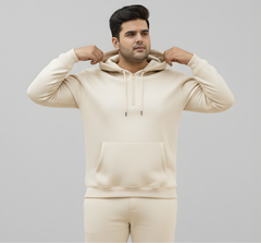 Plus Size Beige Half-Zip Fleece Hoodie